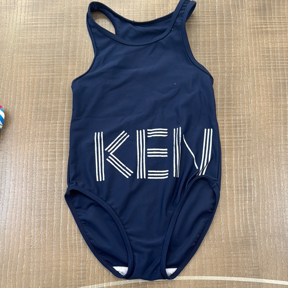 Kenzo Blue and White One Piece Swimsuit with Bold Logo